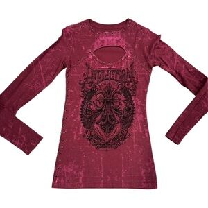 Affliction Burgundy Long Sleeve Graphic Top